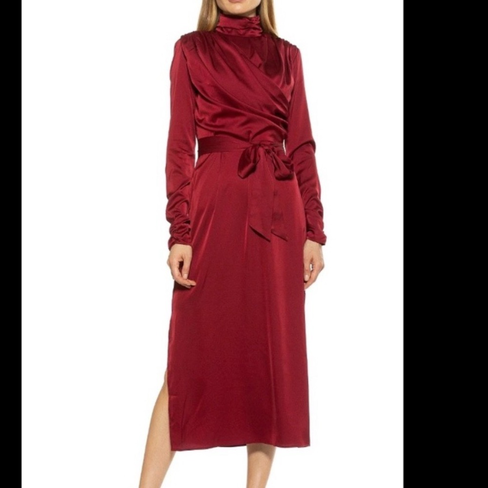 NWT Alexia Admor Womens Red Cranberry Satin Dress with waist belt size 12
